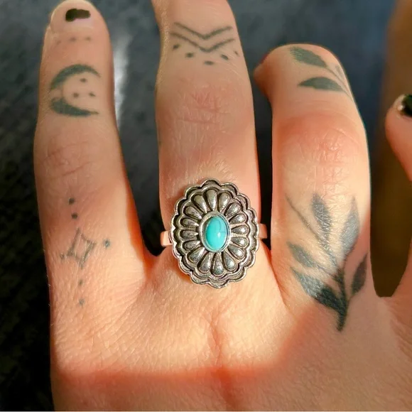 Bohemian Shabby Chic Faux Turquoise Statement Ring Set Trendy Unique 7.5/8 - Picture 7 of 7